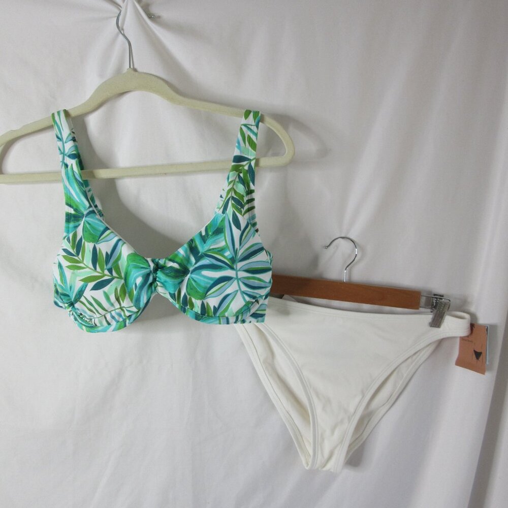 Shade & Shore 2 Pc Bikini Green Leaves White Size Medium and 34D NWT